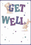 Radiating pure comfort and playful optimism, this illustrated get well card feels right at home amid the friendly streets of Keston. Two lovable companions-a gentle teddy bear and an exuberant puppy-seem to spring from the page, their soft-textured fur rendered with such care that you can almost imagine reaching out for a comforting touch. Each character joyfully balances oversized, colourful letters spelling 'Get Well,' the deep teals and indigos of the text standing vibrantly against a creamy, inviting backdrop. Scattered stars, shimmering in blues and purples, arc gracefully around the message, adding a whimsical thread of hope throughout the composition, much like the bright wildflowers that bloom beside Keston's village lanes. The cheerful expressions and rounded lines evoke a sense of sincere kindness, mirroring the compassion found in the thoughtful floral gifts prepared daily in local shops. The card becomes more than a greeting-it's a gentle embrace, filled with encouragement and healing light, ideal for sending genuine comfort to neighbours and friends recovering anywhere in Keston.